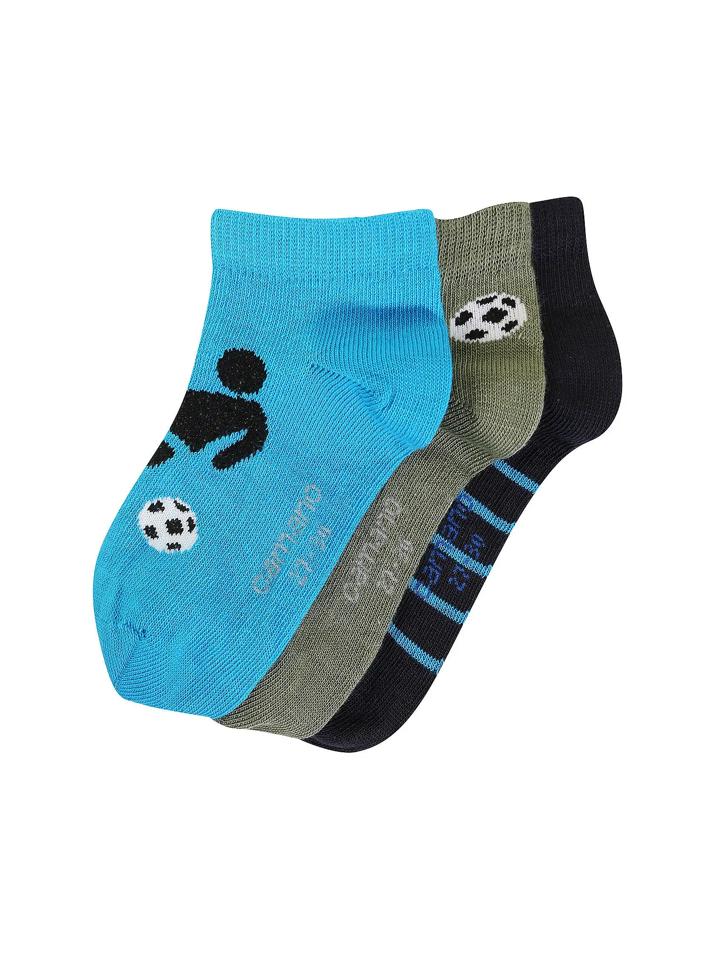 CAMANO | Jungen Sneakersocken 3er Pkg Fuss light grey mela | türkis